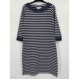 Vineyard Vines Size Small Navy Striped Shift Dress Cotton Stretch Embroidered